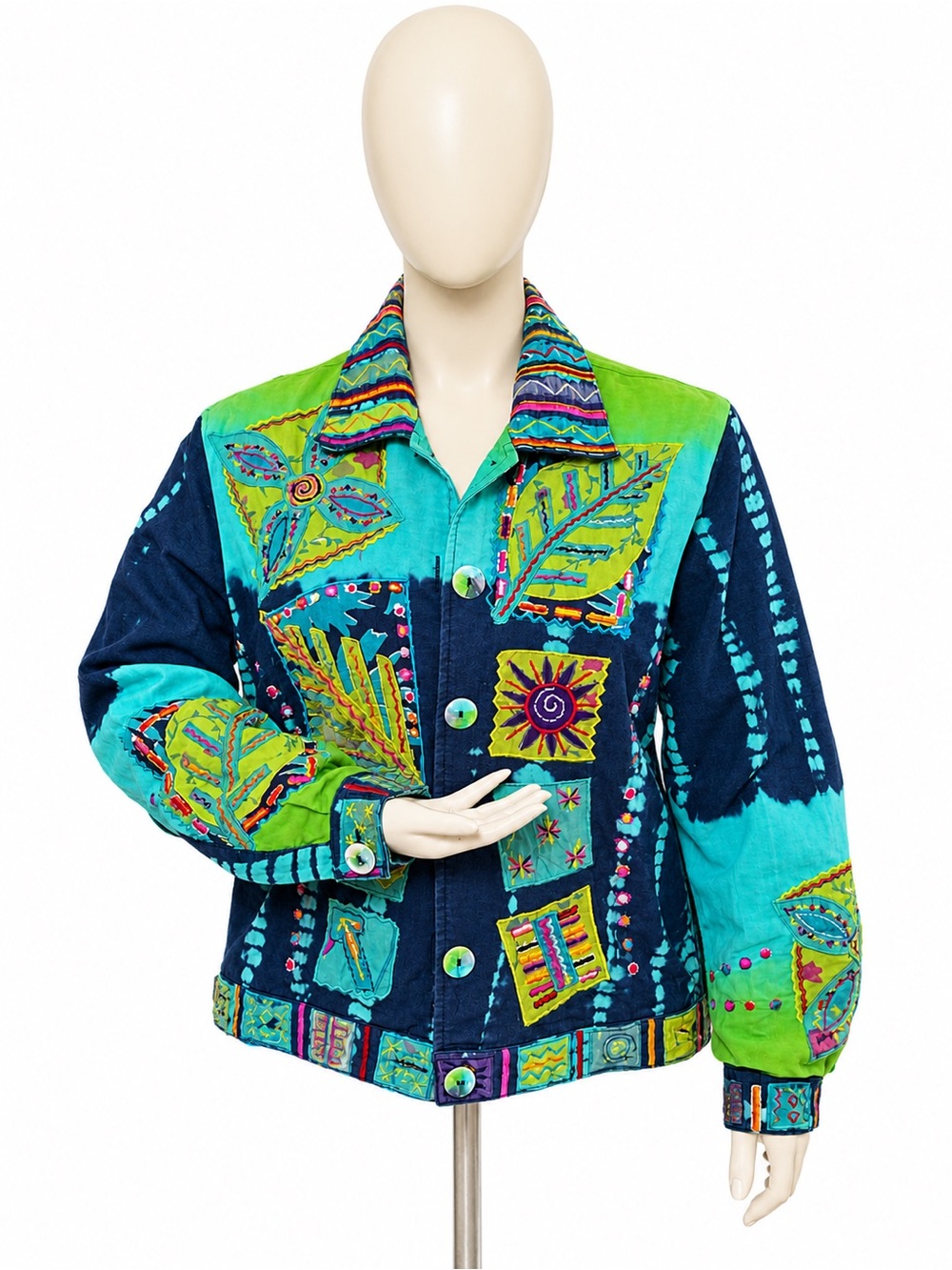 Vintage Coldwater Creek Boho Embroidered Patchwork Art Wear Jacket – Medium